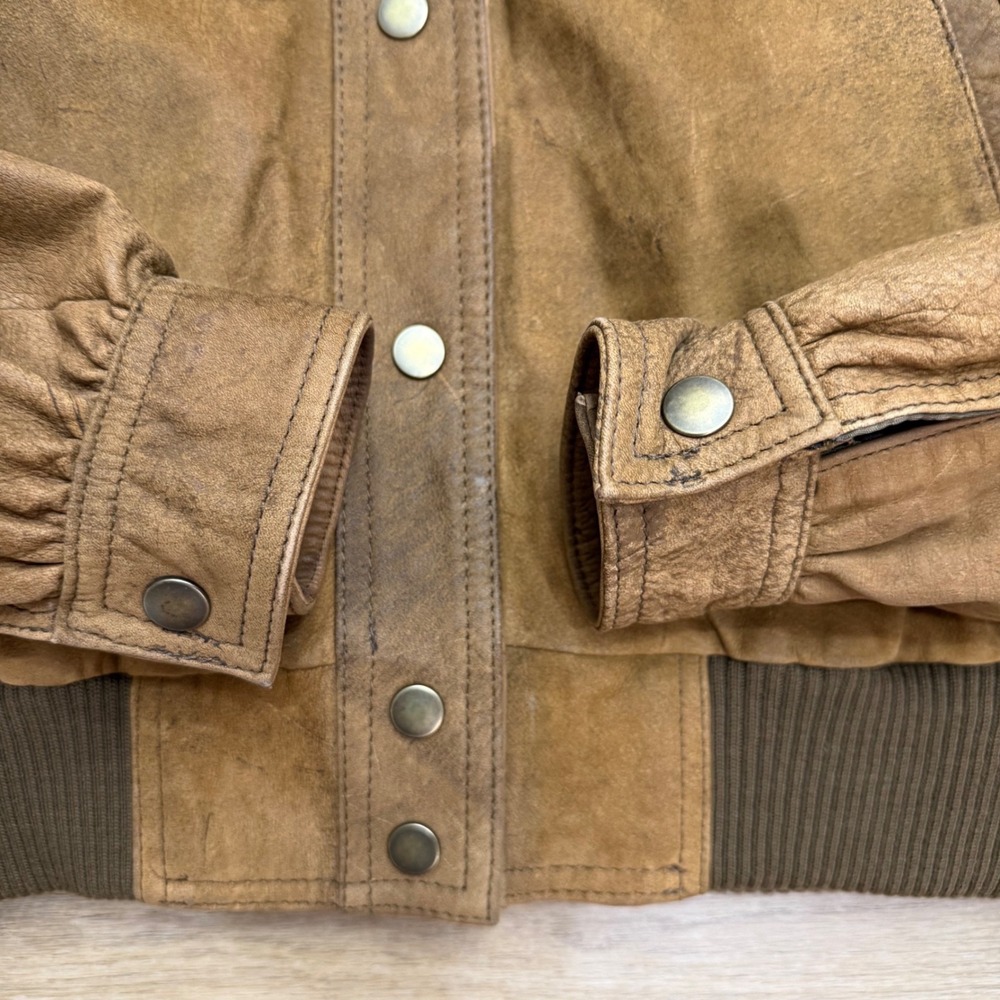 Vintage Fidelity Women's Brown Nubuck Suede Leather Bomber Jacket Distressed Med - Picture 3 of 13